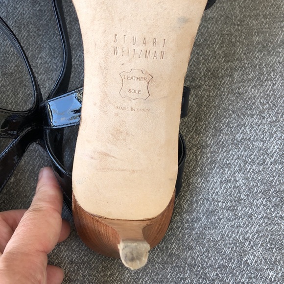 STUART WEITZMAN - Operetta Black Patent Strappy Heeled Sandals - Picture 12 of 13